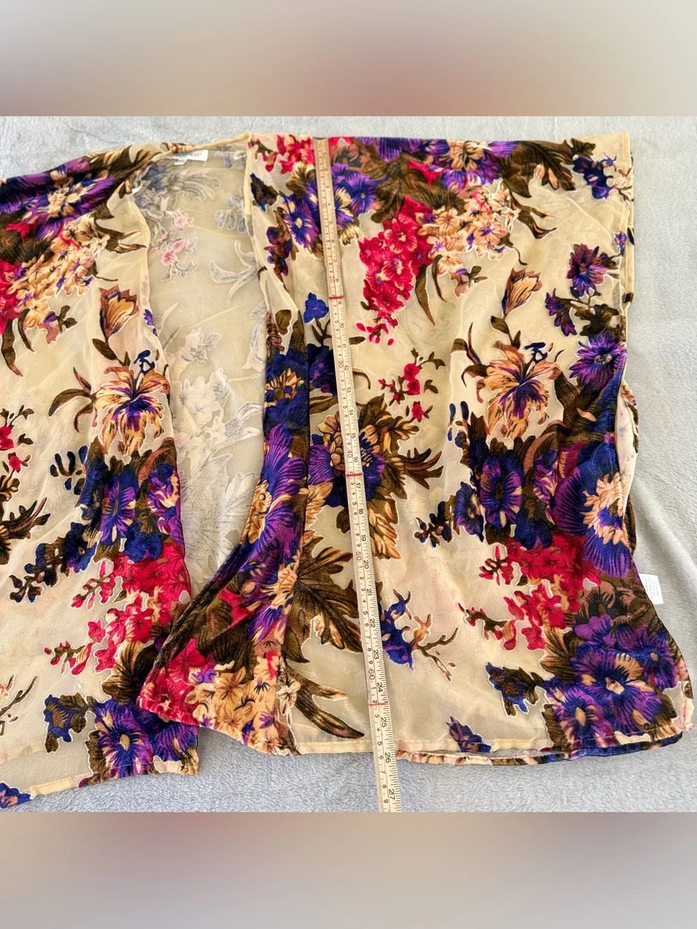 Velvet Burnout Kimono Womens One Size Floral Sheer Cardigan Shawl Boho Artsy - Picture 4 of 6